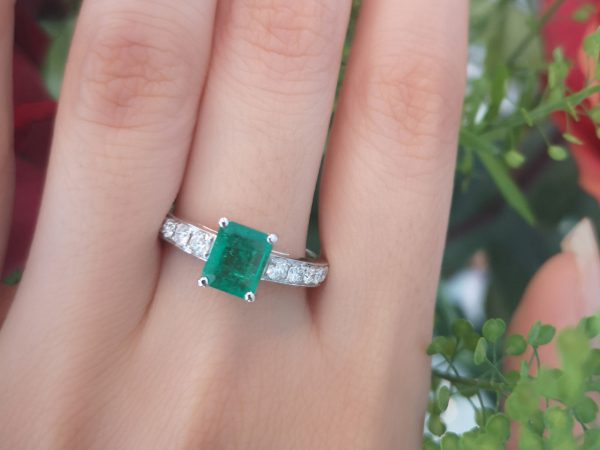 Columbian Emerald and Diamond Engagement Ring, 18ct White Gold