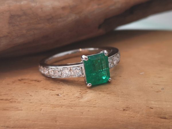 Columbian Emerald and Diamond Engagement Ring, 18ct White Gold