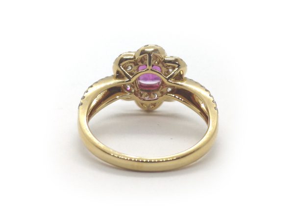 Pink Sapphire and Diamond Flower Cluster Ring, 18ct Gold