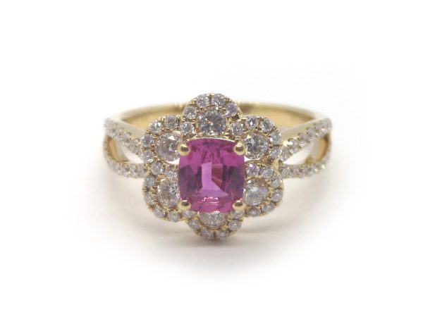 Pink Sapphire and Diamond Flower Cluster Ring, 18ct Gold