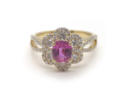 Pink Sapphire and Diamond Flower Cluster Ring, 18ct Gold