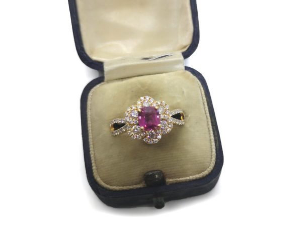 Pink Sapphire and Diamond Flower Cluster Ring, 18ct Gold