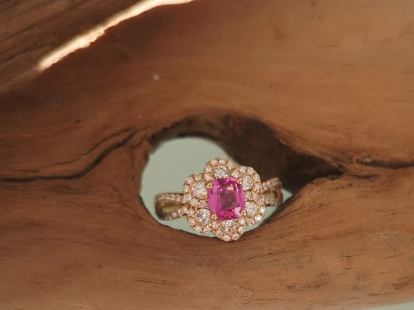 Pink Sapphire and Diamond Flower Cluster Ring, 18ct Gold