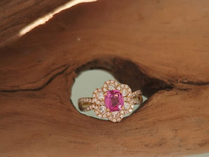 Pink Sapphire and Diamond Flower Cluster Ring, 18ct Gold