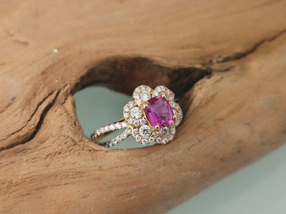 Pink Sapphire and Diamond Flower Cluster Ring, 18ct Gold