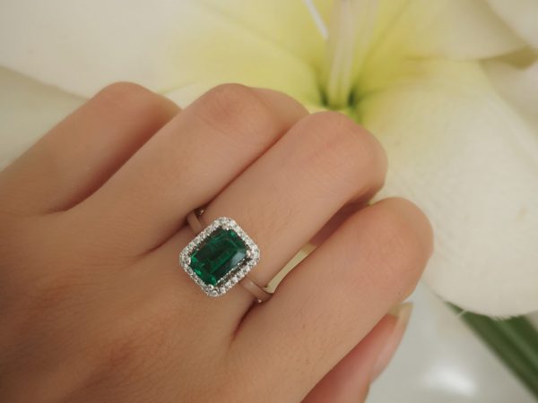 Emerald and Diamond Dress Ring, 18ct White Gold