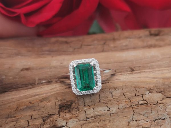 Emerald and Diamond Dress Ring, 18ct White Gold