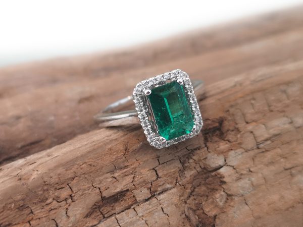 Emerald and Diamond Dress Ring, 18ct White Gold
