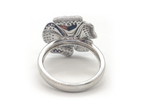 Sri Lankan Sapphire and Double Diamond Cluster Ring, 18ct White Gold