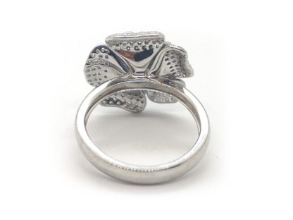 Sri Lankan Sapphire and Double Diamond Cluster Ring, 18ct White Gold