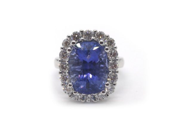 Sri Lankan Sapphire and Diamond Cluster Ring, 8.77ct