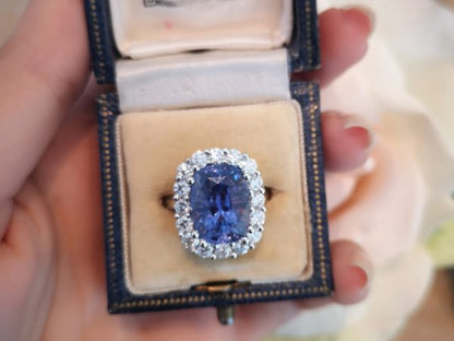 Sri Lankan Sapphire and Diamond Cluster Ring, 8.77ct