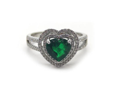 Heart Shaped Emerald and Diamond Engagement Ring in 18ct White Gold
