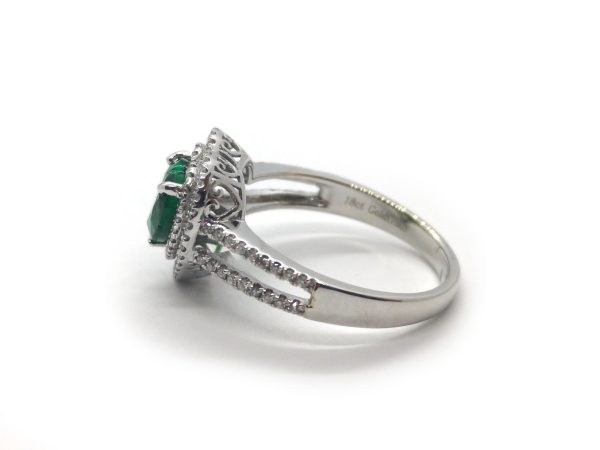 Heart Shaped Emerald and Diamond Engagement Ring in 18ct White Gold