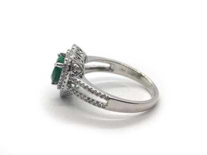 Heart Shaped Emerald and Diamond Engagement Ring in 18ct White Gold