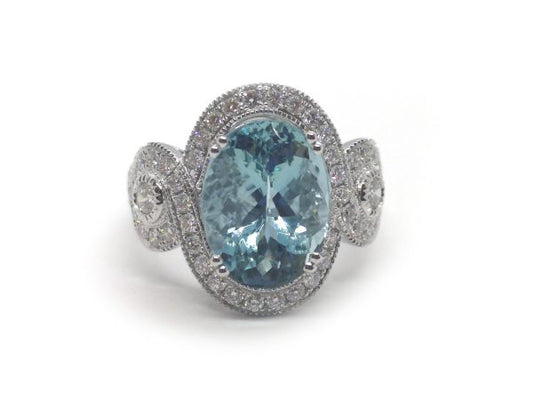 Fine Aquamarine and Diamond Ring, Platinum