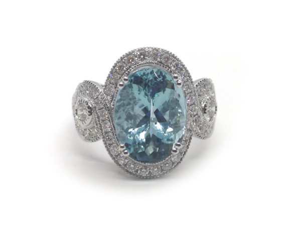 Fine Aquamarine and Diamond Ring, Platinum