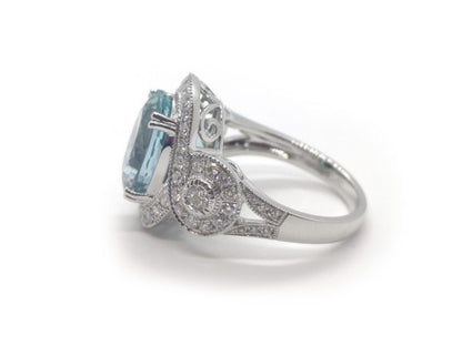 Fine Aquamarine and Diamond Ring, Platinum