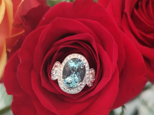 Fine Aquamarine and Diamond Ring, Platinum
