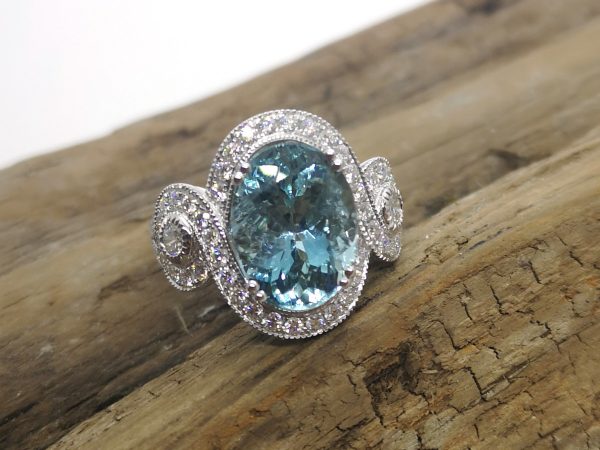 Fine Aquamarine and Diamond Ring, Platinum