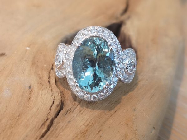 Fine Aquamarine and Diamond Ring, Platinum