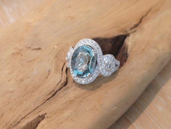 Fine Aquamarine and Diamond Ring, Platinum