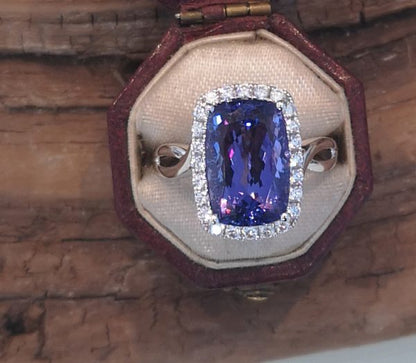 Tanzanite and Diamond Halo Dress Ring, 5.60 carats
