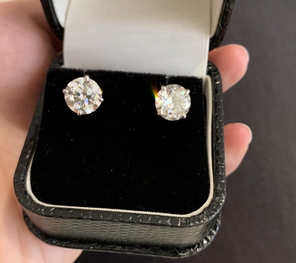 Old European cut diamond stud earrings 4 carats
