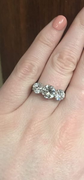 Old Cut Diamond Three Stone ring Platinum centre diamond 1.10 carats trilogy