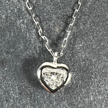 Heart-Shaped Diamond 0.14 Carat Platinum Charm Pendant Necklace
