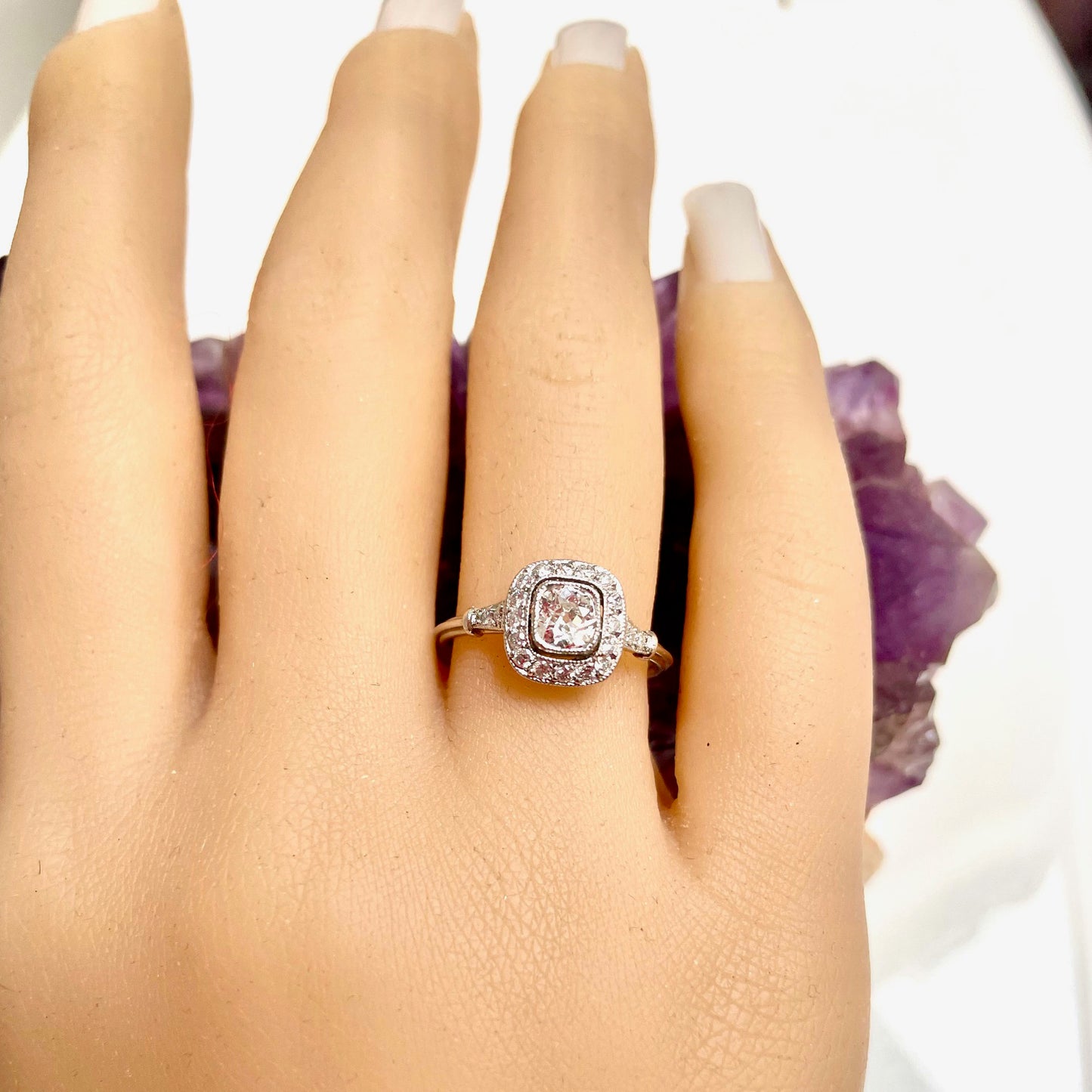 0.60ct Cushion Cut Diamond Cluster Engagement Ring