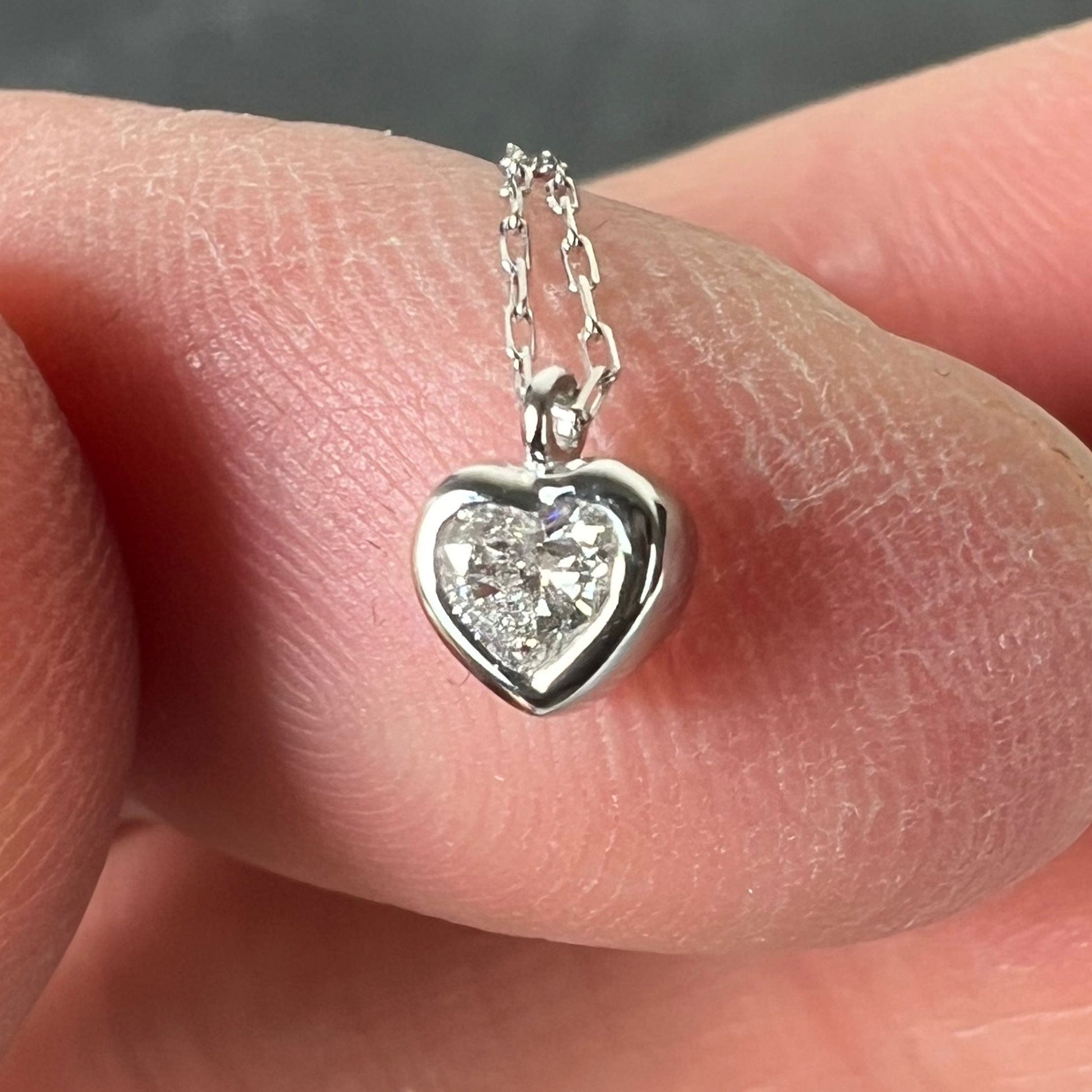 Heart-Shaped Diamond 0.14 Carat Platinum Charm Pendant Necklace