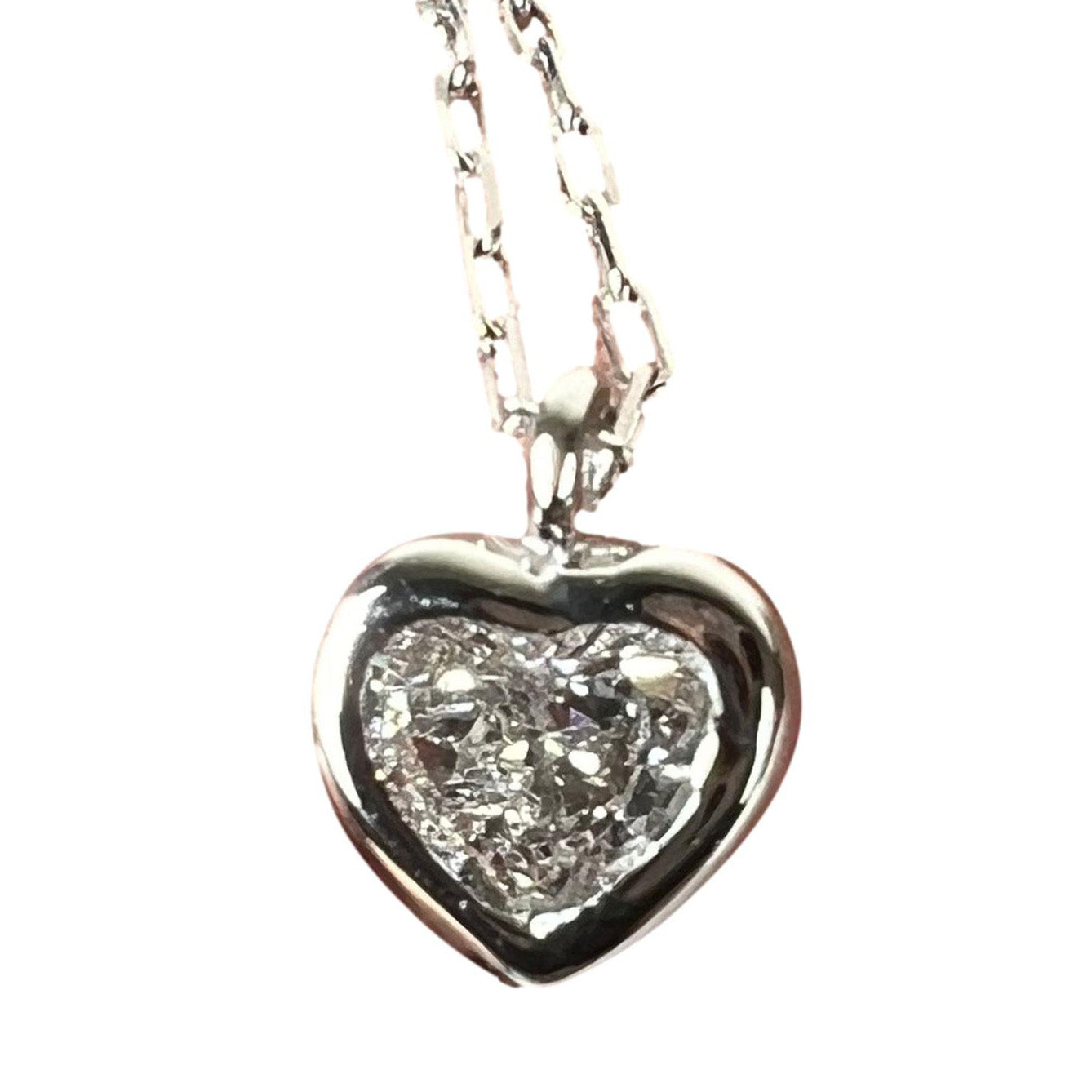 Heart-Shaped Diamond 0.14 Carat Platinum Charm Pendant Necklace