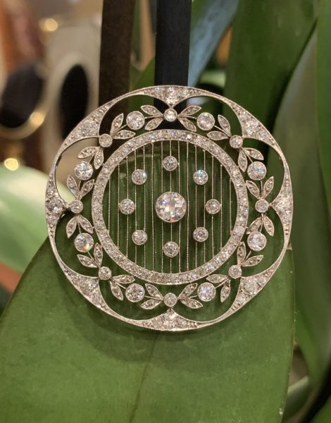 Antique Edwardian pendant brooch lace open work round