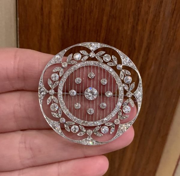 Antique Edwardian pendant brooch lace open work round