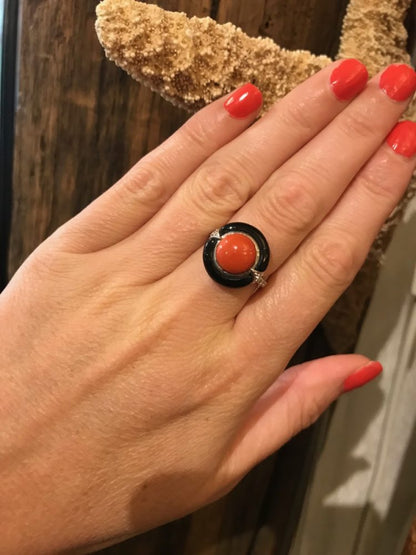 1920 1930 Art Deco dress ring onyx diamond