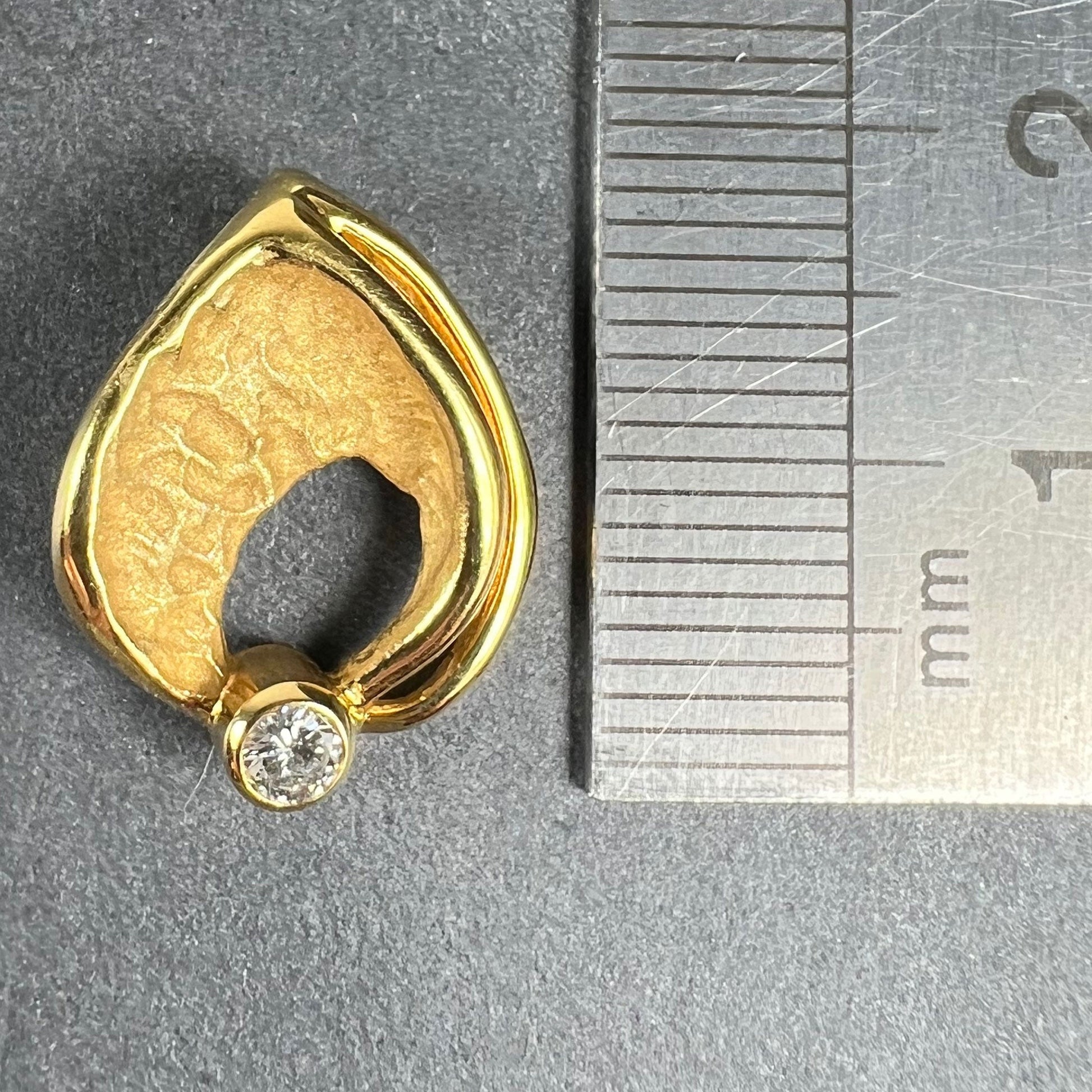 Vintage French 18 Carat Yellow Gold Diamond Abstract Leaf Pendant, 0.15 Carats