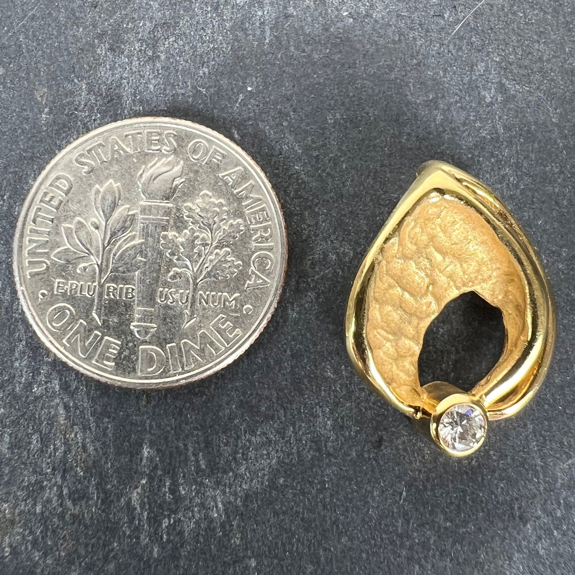 Vintage French 18 Carat Yellow Gold Diamond Abstract Leaf Pendant, 0.15 Carats