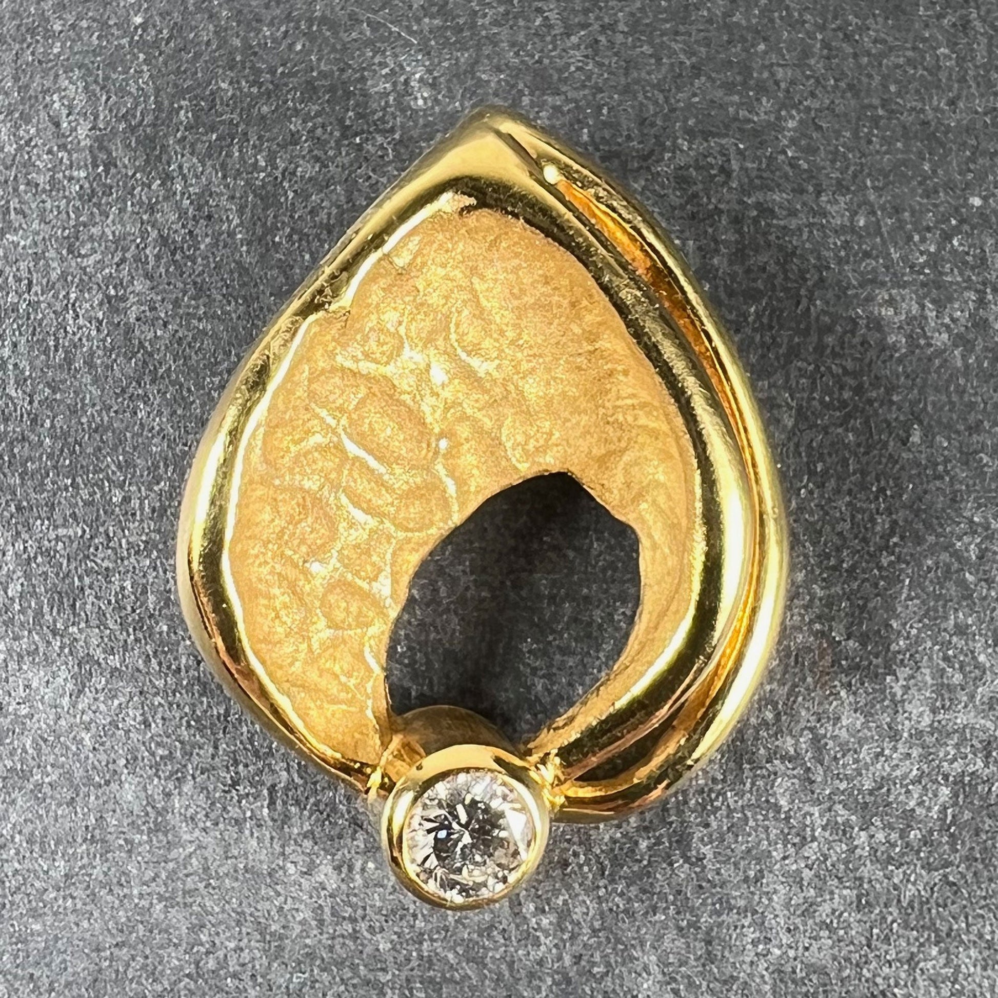 Vintage French 18 Carat Yellow Gold Diamond Abstract Leaf Pendant, 0.15 Carats