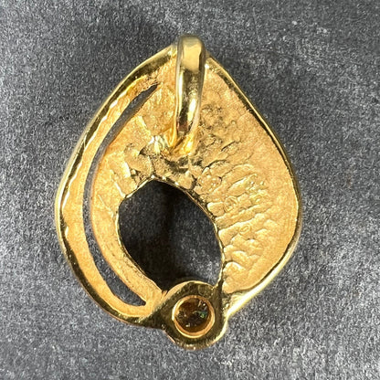 Vintage French 18 Carat Yellow Gold Diamond Abstract Leaf Pendant, 0.15 Carats