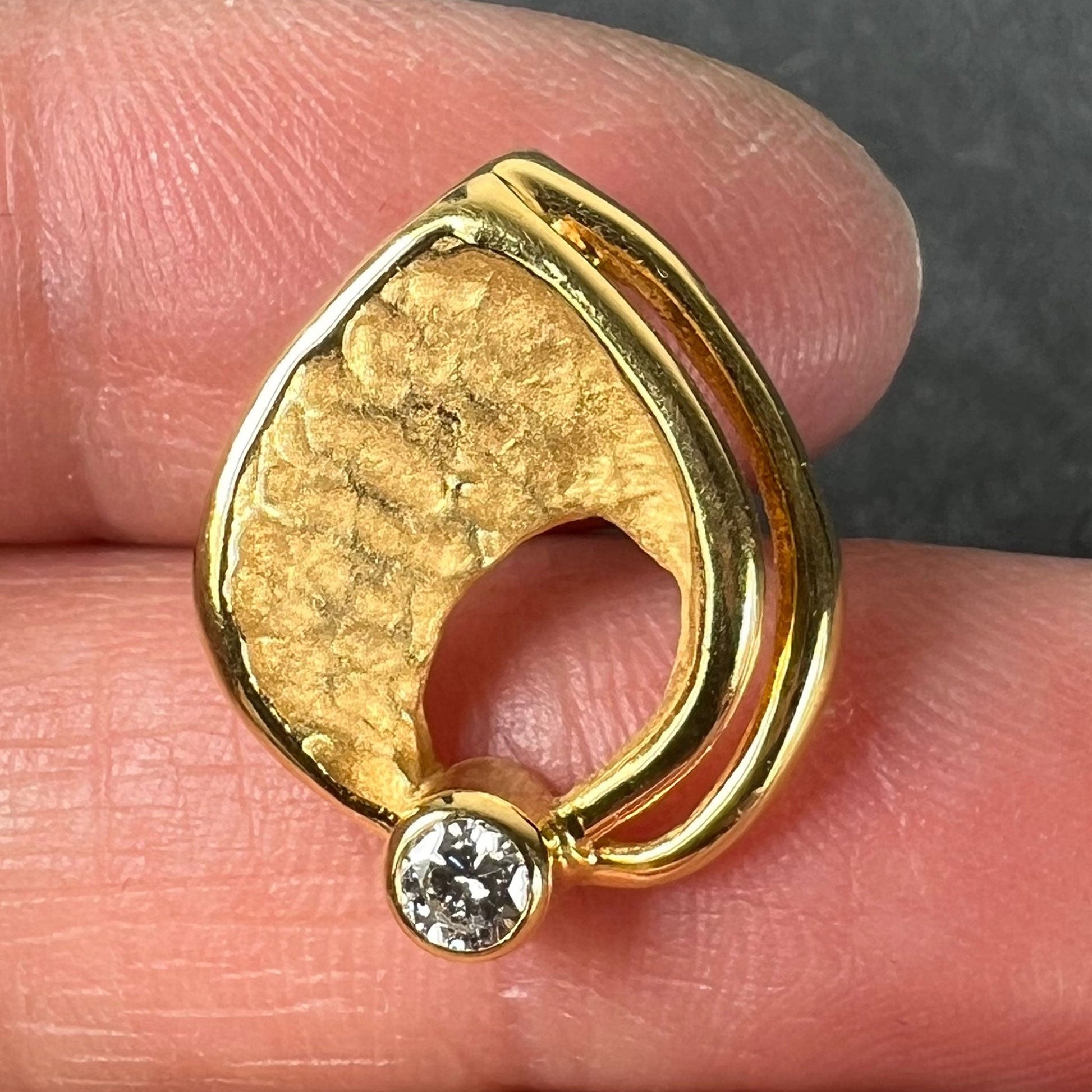 Vintage French 18 Carat Yellow Gold Diamond Abstract Leaf Pendant, 0.15 Carats