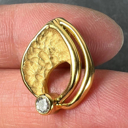 Vintage French 18 Carat Yellow Gold Diamond Abstract Leaf Pendant, 0.15 Carats