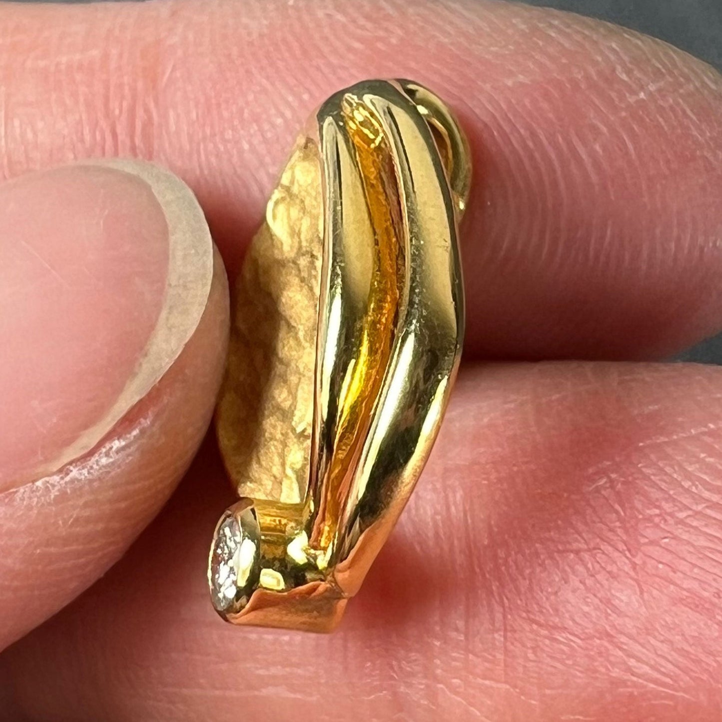 Vintage French 18 Carat Yellow Gold Diamond Abstract Leaf Pendant, 0.15 Carats