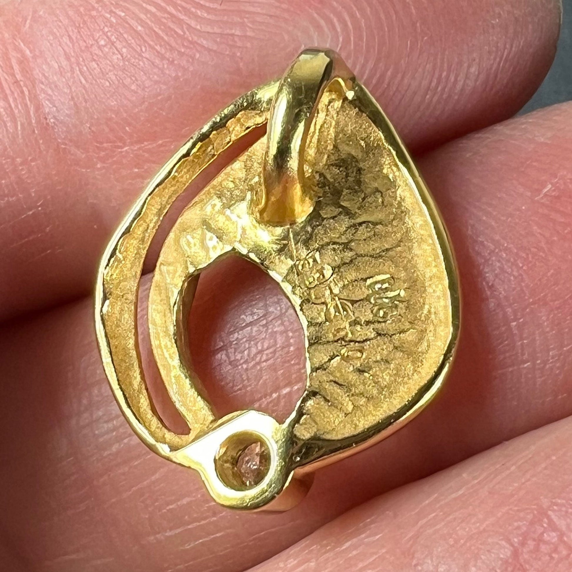 Vintage French 18 Carat Yellow Gold Diamond Abstract Leaf Pendant, 0.15 Carats