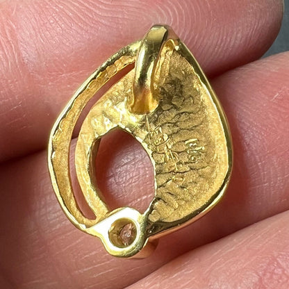 Vintage French 18 Carat Yellow Gold Diamond Abstract Leaf Pendant, 0.15 Carats