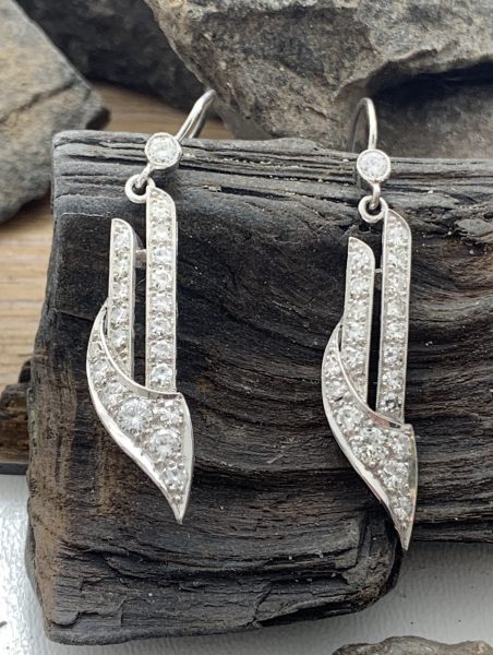 Art Deco Diamond Drop Earrings, Platinum