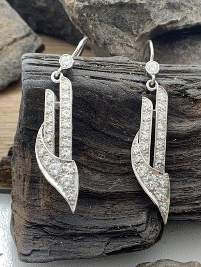 Art Deco Diamond Drop Earrings, Platinum