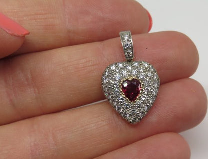 Antique Edwardian Heart Shaped Ruby and Diamond Locket Pendant