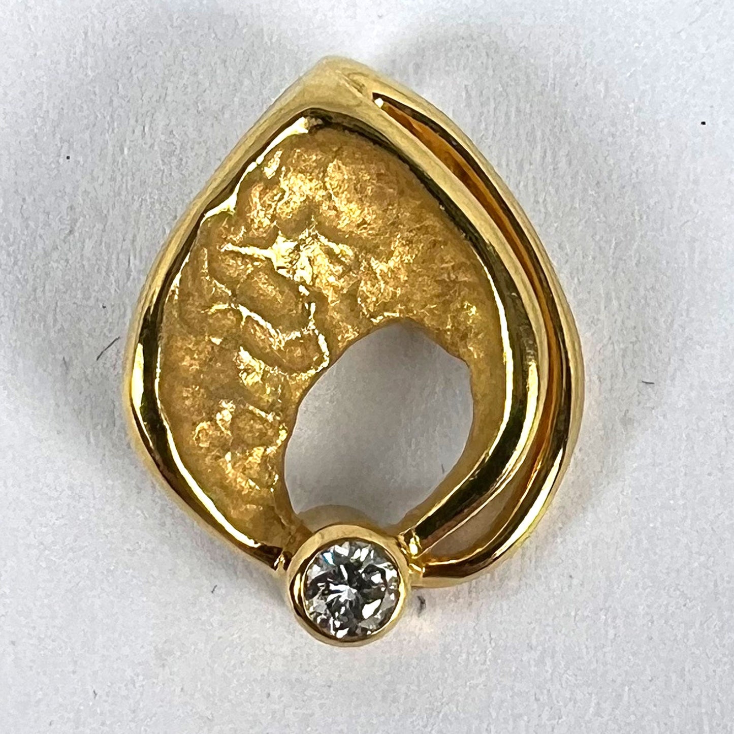 Vintage French 18 Carat Yellow Gold Diamond Abstract Leaf Pendant, 0.15 Carats