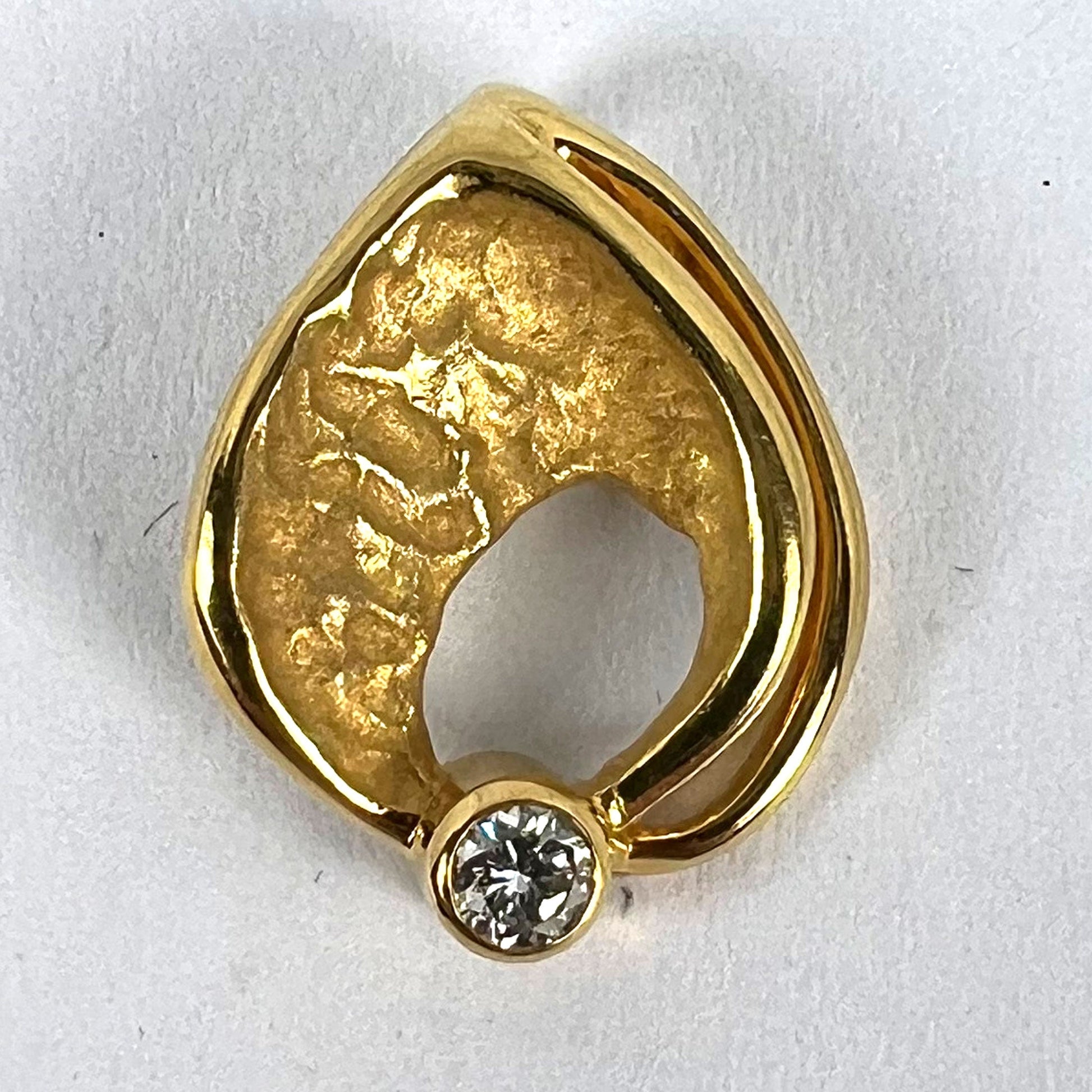 Vintage French 18 Carat Yellow Gold Diamond Abstract Leaf Pendant, 0.15 Carats